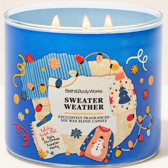 Bath & Body Works Other - BATH AND BODY WORKS Sweater Weather 3-Wick Candle - Festive Blue